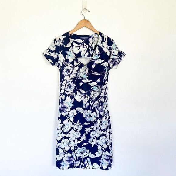 Soft Surroundings Shapely Anywhere Faux Wrap Dress Blue Floral Ruching - Picture 2 of 9